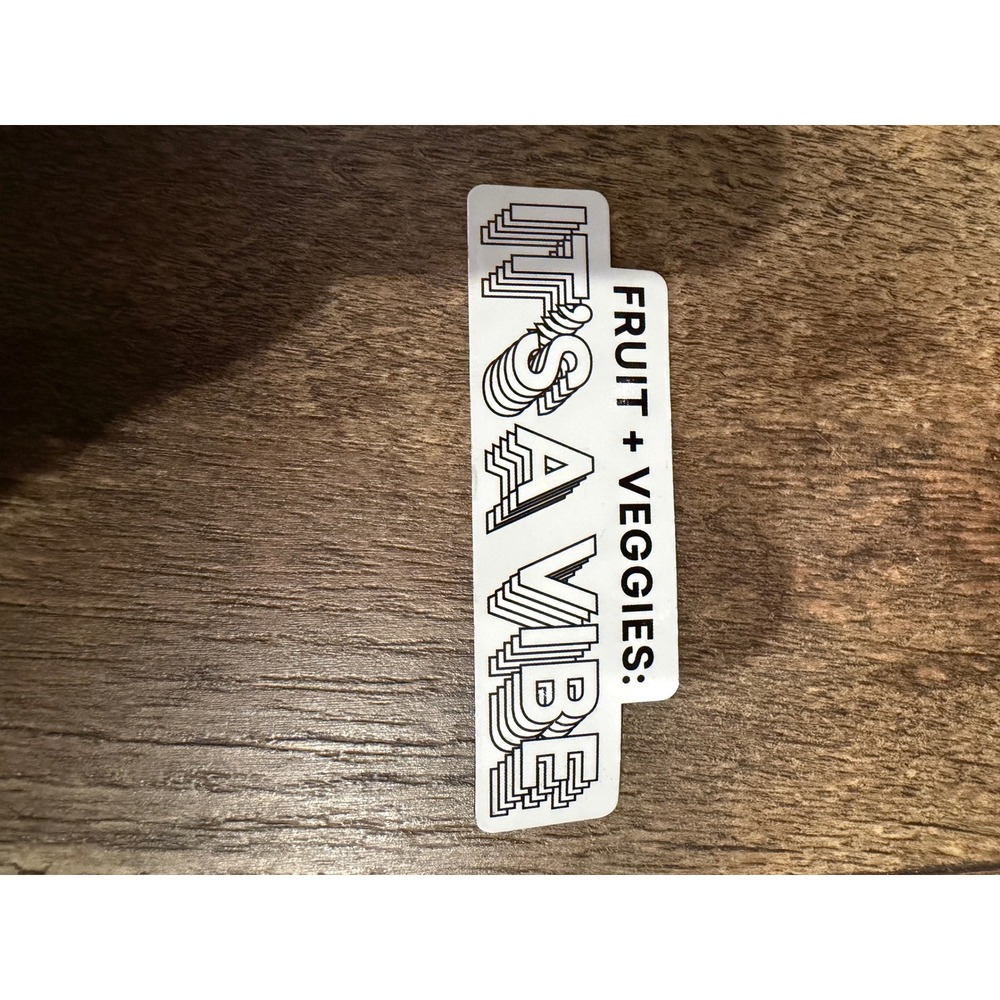 Fruit + Veggies It's A Vibe Magnet White Black Retro Stacked Text Graphic 4 Inch